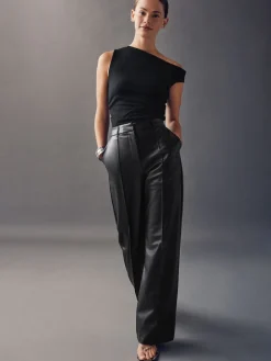 Next Faux Leather Straight Leg Trousers Black