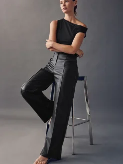 Next Faux Leather Straight Leg Trousers Black