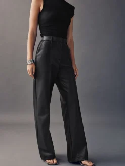 Next Faux Leather Straight Leg Trousers Black