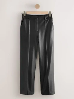 Next Faux Leather Straight Leg Trousers Black