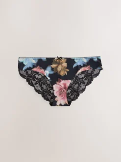 Next Brazilian No VPL Lace Back Briefs 5 Pack Black Floral Print Best