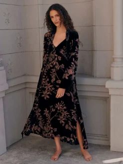 Next Black Floral Print N.Premium Velvet Robe Best