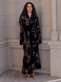 Next Black Floral Print N.Premium Velvet Robe Best