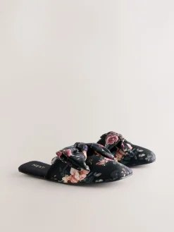 Next Black Floral Velvet Bow Slippers Online