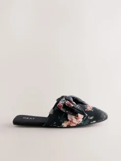 Next Black Floral Velvet Bow Slippers Online
