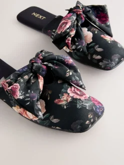 Next Black Floral Velvet Bow Slippers Online