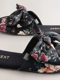Next Black Floral Velvet Bow Slippers Online