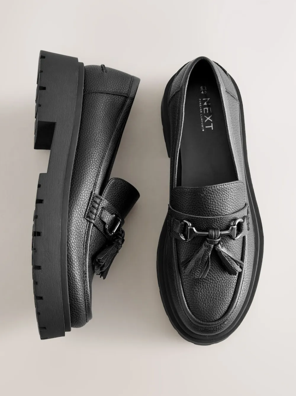 Next Forever Comfort Chunky Platform Tassel Loafers Black Online