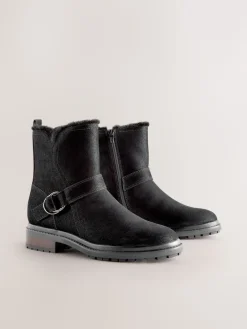 Next Forever Comfort® Faux Fur Hardware Ankle Boots Black Clearance