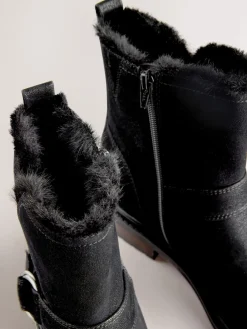 Next Forever Comfort® Faux Fur Hardware Ankle Boots Black Clearance