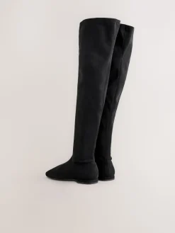 Next Black Forever Comfort® Flat Sock Over The Knee Boots Clearance