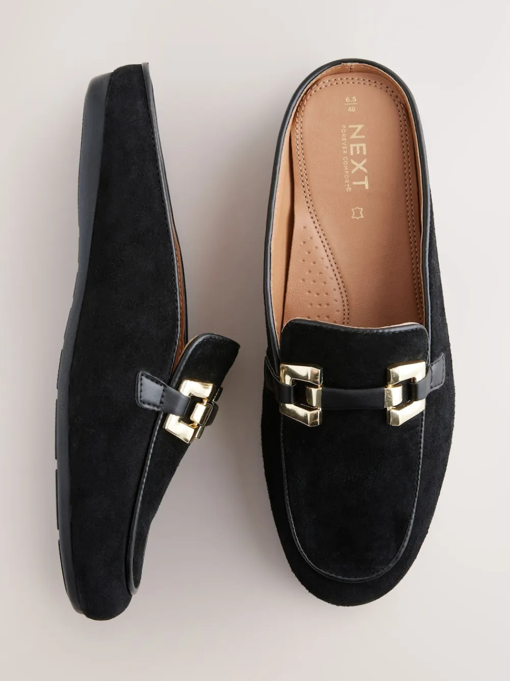 Next Forever Comfort® Leather Hardware Trim Detail Loafer Mules Black Hot