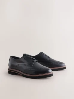 Next Black Forever Comfort® Leather Brogue Detailing Chunky Sole Lace-Up Shoes Outlet