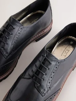 Next Black Forever Comfort® Leather Brogue Detailing Chunky Sole Lace-Up Shoes Outlet