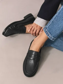 Next Black Forever Comfort® Leather Ruched Saddle Loafers Sale