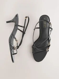Next Forever Comfort® Multi Buckle Strappy Kitten Heels Black Clearance