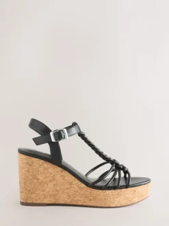 Next Forever Comfort® Plaited Strappy Wedge Heels Black
