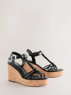 Next Forever Comfort® Plaited Strappy Wedge Heels Black