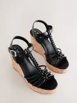 Next Forever Comfort® Plaited Strappy Wedge Heels Black