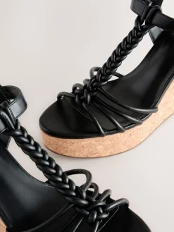 Next Forever Comfort® Plaited Strappy Wedge Heels Black