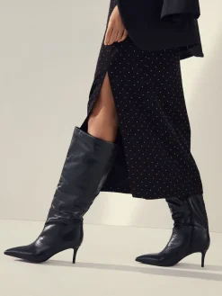 Next Forever Comfort® Point Toe Heel Slouch Knee High Boots Black New