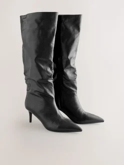 Next Forever Comfort® Point Toe Heel Slouch Knee High Boots Black New