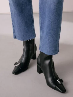 Next Forever Comfort® Point Chisel Toe Block Heel Buckle Detail Boots Black Online