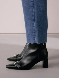 Next Forever Comfort® Point Chisel Toe Block Heel Buckle Detail Boots Black Online