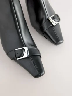 Next Forever Comfort® Point Chisel Toe Block Heel Buckle Detail Boots Black Online