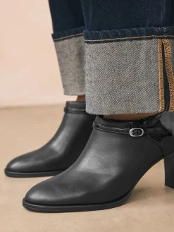 Next Black Forever Comfort® Round Toe Block Heel Buckle Detail Shoe Boots Sale