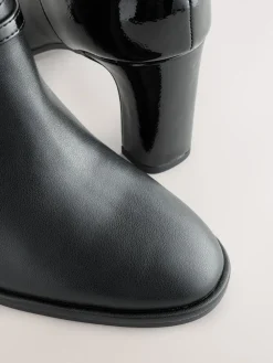 Next Black Forever Comfort® Round Toe Block Heel Buckle Detail Shoe Boots Sale