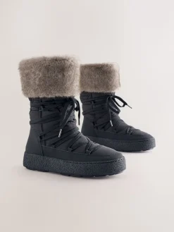 Next Black Forever Comfort® Water Repellent Finish Faux Fur Lined Boots