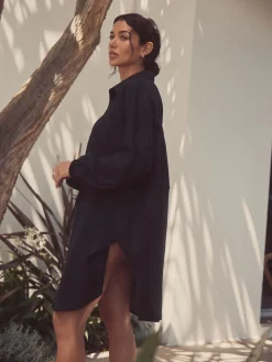 Next Black Gathered Waist Kaftan Cover-Up With Linen Online