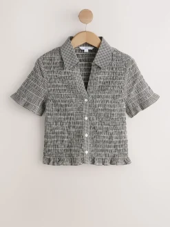 Next Gingham Short Sleeved Shirt Black