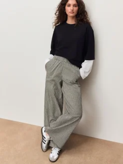 Next Gingham Wide Leg Trousers Black Outlet