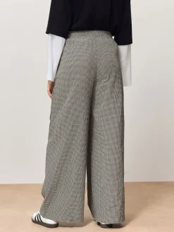 Next Gingham Wide Leg Trousers Black Outlet