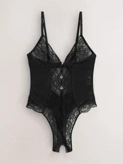 Next Glamour Crotchless Bodysuit Black Clearance