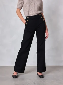 Next Gold Button Front Wide Leg Jeans Black Sale