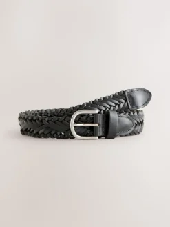 Next Hand Plaited Leather Belt Black Outlet