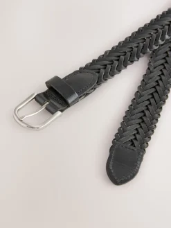Next Hand Plaited Leather Belt Black Outlet