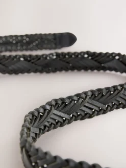Next Hand Plaited Leather Belt Black Outlet