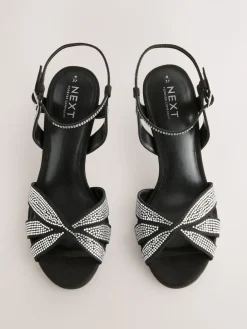 Next Forever Comfort® Leather Lattice Front Heeled Sandals Black Heatseal Discount