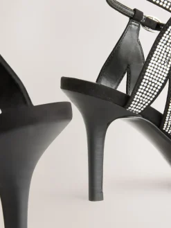 Next Forever Comfort® Leather Lattice Front Heeled Sandals Black Heatseal Discount