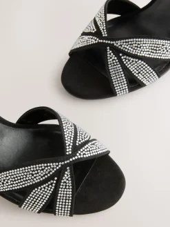 Next Forever Comfort® Leather Lattice Front Heeled Sandals Black Heatseal Discount