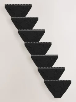 Next High Leg Cotton Logo Knickers 7 Pack Black Clearance