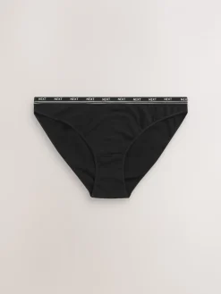 Next High Leg Cotton Logo Knickers 7 Pack Black Clearance