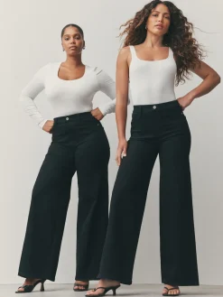 Next High Rise FlexiFit Stretch Pull On Wide Leg Jeans Black Clearance