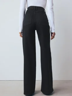 Next High Rise FlexiFit Stretch Pull On Wide Leg Jeans Black Clearance