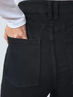 Next High Rise FlexiFit Stretch Pull On Wide Leg Jeans Black Clearance