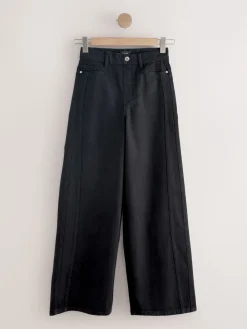 Next High Rise FlexiFit Stretch Pull On Wide Leg Jeans Black Clearance